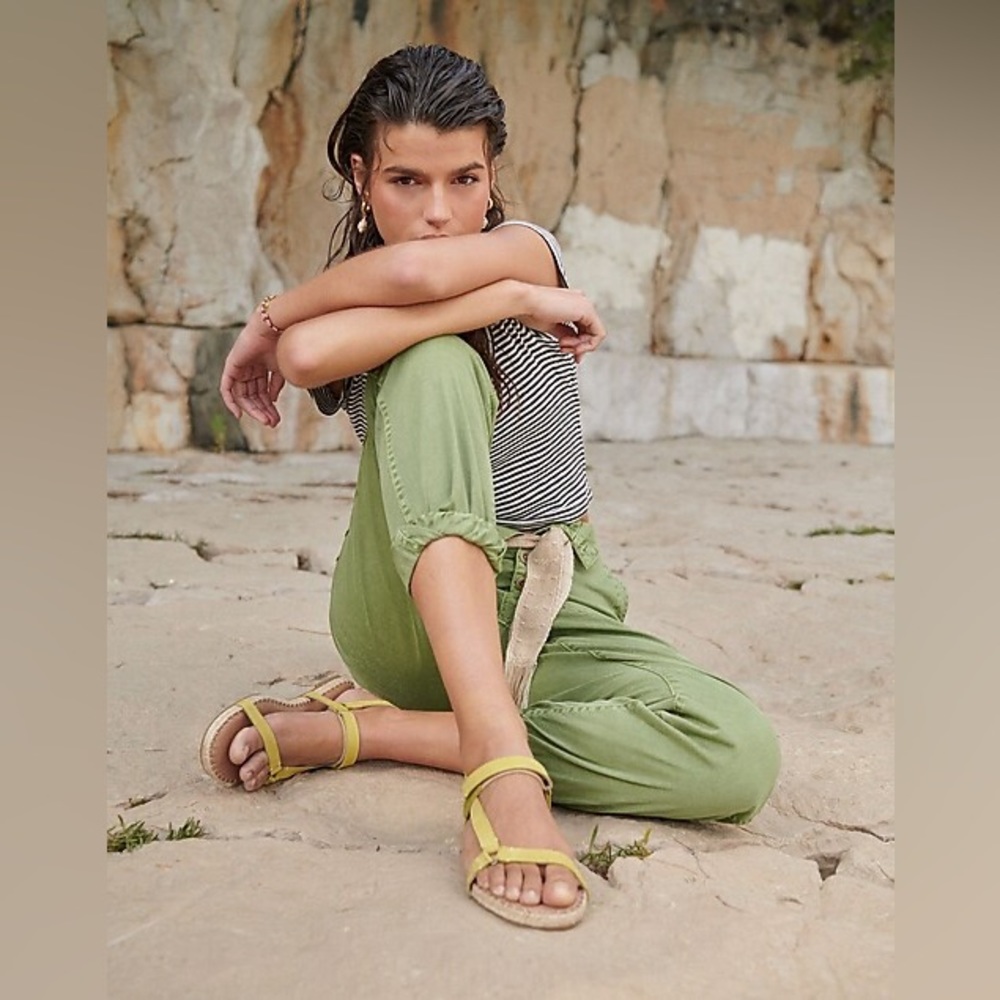 Madewell Leather The Hallie Espadrille Sandal in Gilded Chartreuse Size 7.5